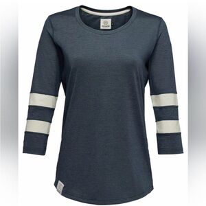 Flylow Gear Hawkins 3/4 Sleeve Bike Shirt, Women’s Large, Blue/Gray, Scoop Neck